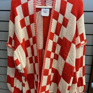 NWT Red and Cream Checkered Cardigan